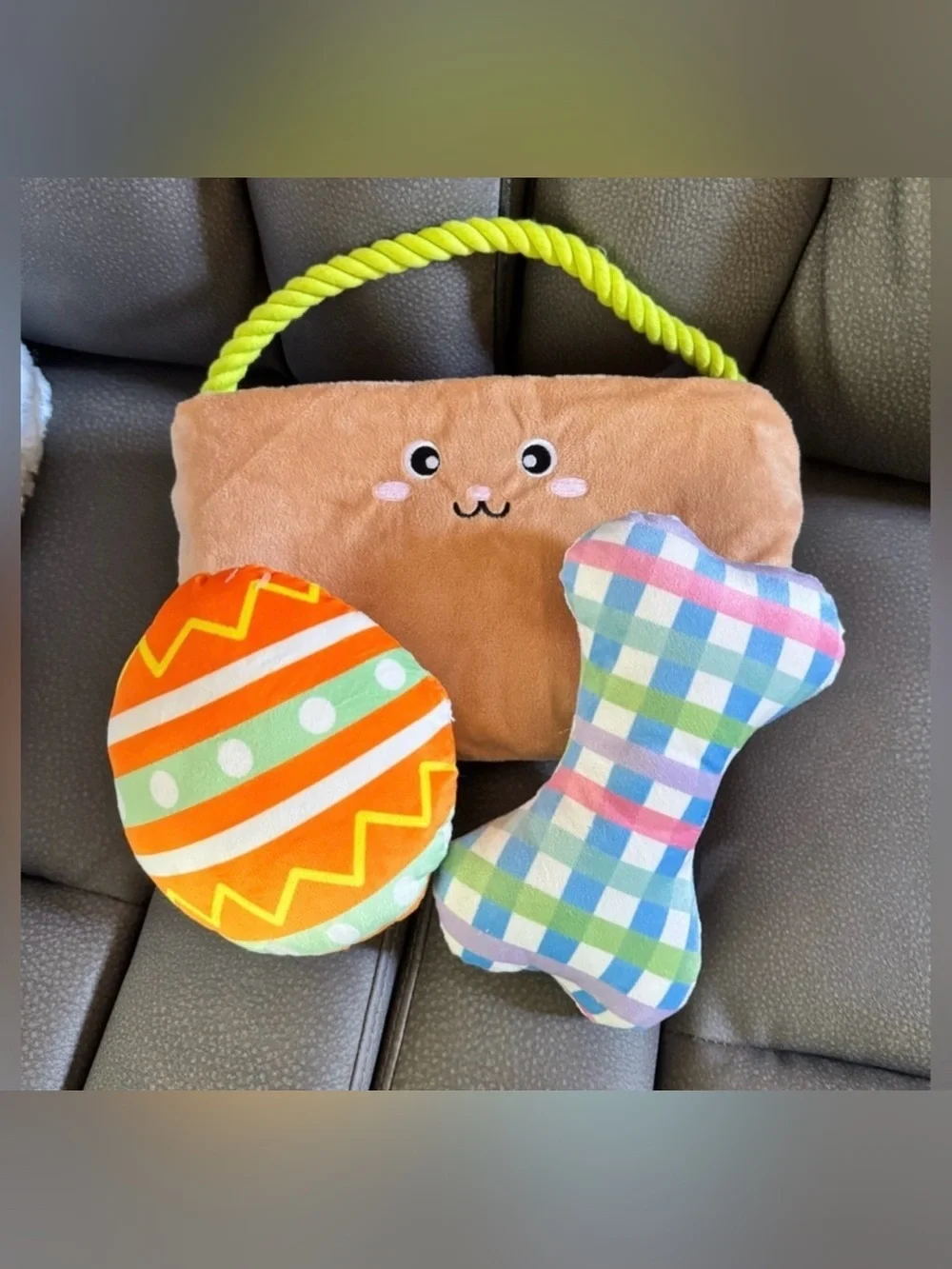 Plush Gray Pet Cat Cave Bed with Easter Toy Basket